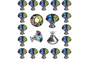 DEELF OUTLET 25 Packs Crystal Cabinet Knobs Drawer Pulls and Knobs Kitchen Cabinet Knobs Diamond Dresser Knobs Crystal Knobs for Drawers - 30 mm Colorful Glass Cabinet Knobs with Silver Base