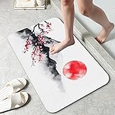 Japan Fuji Mountain Bath Mat 29.5"x17", Cherry Slim Low-Profile Fast Drying Super Absorbent Bathroom Rug with Non-Slip Backing, Easy-Clean Modern Floor Mat for Tub, Shower, or Entryway