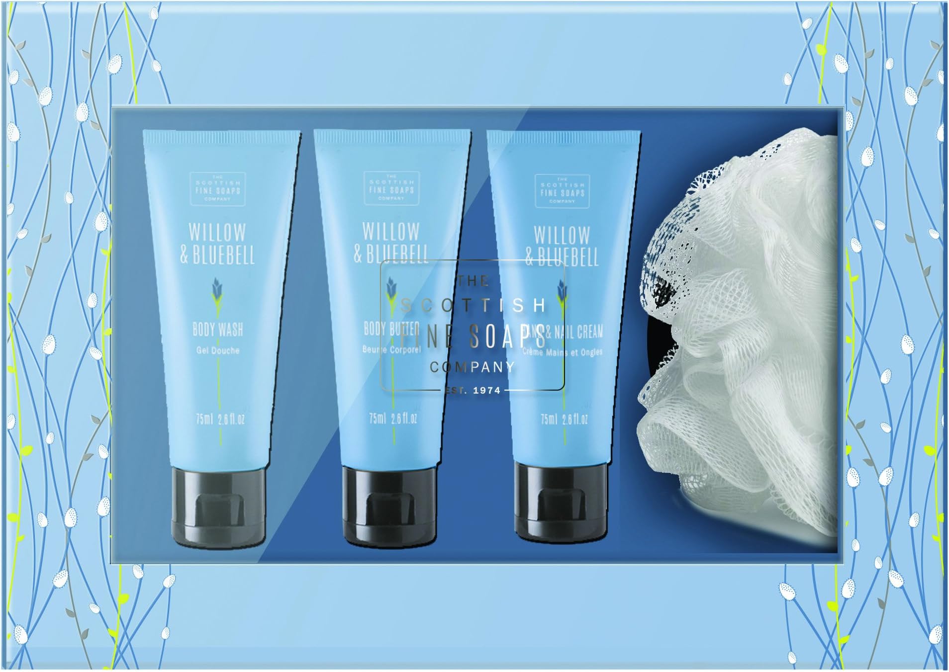 Scottish Fine Soaps Gift Box 3 x 75ml Tubes & Sponge - Willow & Bluebell NEW Christmas 2016