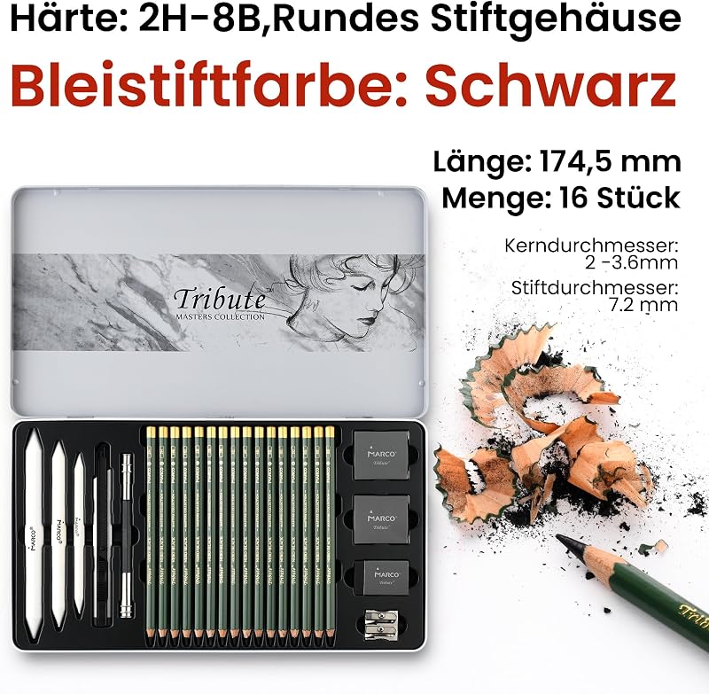 Skizzen Zeichen Bleistift Set Anfänger ideal zum Schattieren für Zeichnen, Skizzieren für Künstler, Erwachsene, Teenager (Skizzenbleistift Set 25 Stück)
