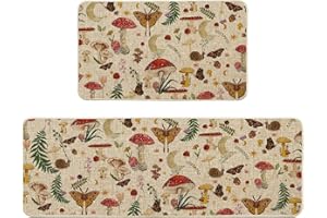 Artoid Mode Mushrooms Butterfly Spring Kitchen Mats Set of 2, Home Decor Low-Profile Kitchen Rugs for Floor - 17x29 and 17x47 Inch