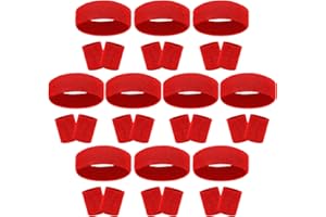 Samoyee 30 Pcs Sweatbands Wristbands Set Absorbent Terry Cloth Headbands Wristbands Neon Color Striped 80s Athletic Sweatbands for Sports Gym Exercise