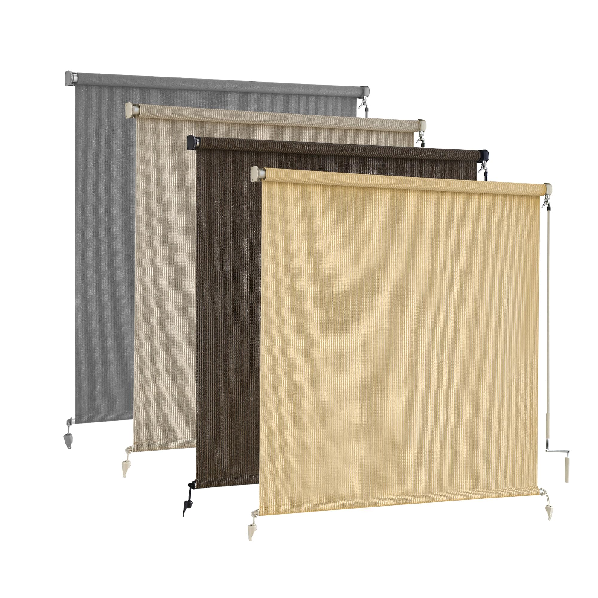 AOSKY Outdoor Roller Shades, Cordless Patio Shades Roll Up Outdoor Blinds, Roller Blinds Cloth for Porch Pergola Balcony Backyard Windows, 72" W x 96" H, Wheat