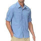 Men's UPF 50+ Sun Protection Fishing Shirts Long Sleeve Lightweight Hiking Travel Work Button Down Shirt Zipper Pocket