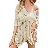 Falechay Women Bathing Suit Cover Up Summer Crochet Geometric Beach Swimsuit Coverup Mesh Knit Vacation Outfits Resort Wear