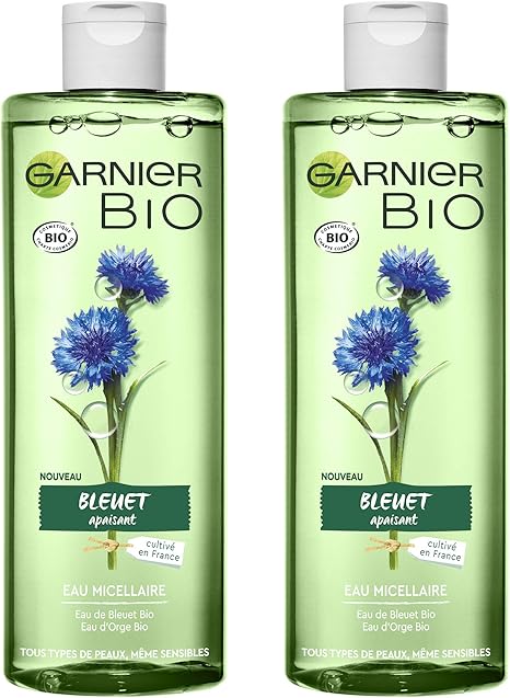 Garnier Bio Eau Micellaire Démaquillante Et Nettoyante Eau De Bleuet Bio Pour Peaux Et Yeux Sensibles 400 Ml Lot De 2