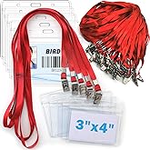 4x3 Name Tags Badge Holder with Lanyard 50 Pack Waterproof Horizontal ID Badge Holder and 50 Pcs Lanyards Nametag for Conferences, Events, and Meetings (Red, 4 X 3 inches)