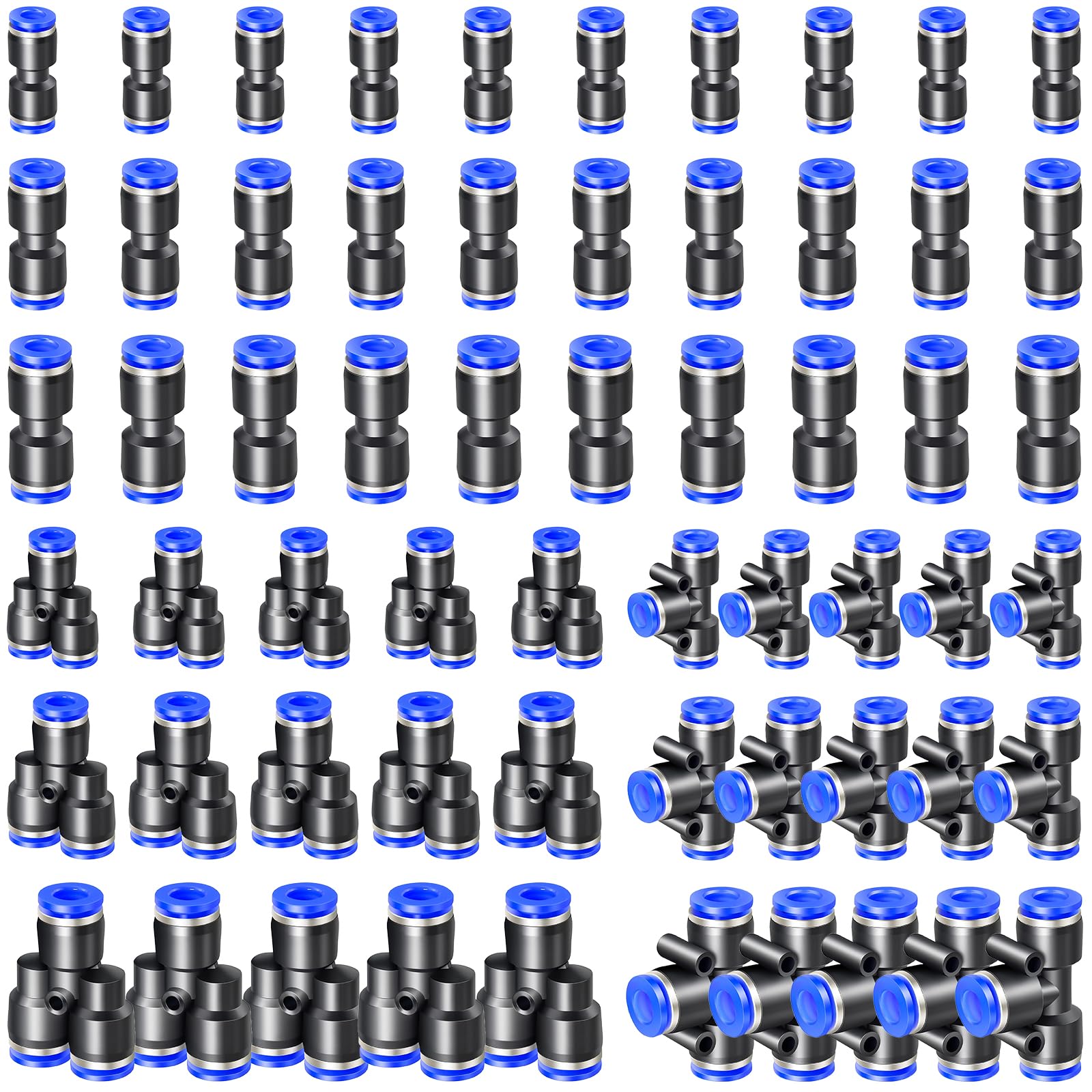 TTYSHIP® 60 Pcs Pneumatic Connector Plastic Pneumatic Quick Coupling for Quick Connection of Air Lines (4 mm/6 mm/8 mm, Combined Type Y+T+I)