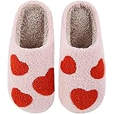 QQGB Women's Men's Cute Fuzzy Heart Slippers Memory Foam Fluffy Couple Slippers Cozy House Indoor Outdoor Shoes