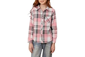 Betusline Girls' Flannel Plaid Shirt Button Down Long Sleeved Shirts