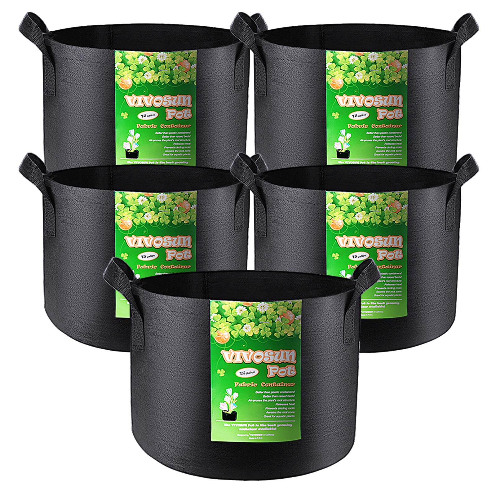 VIVOSUN 5Pack 15 Gallon Plant Grow Bags, Heavy Duty Thickened Nonwoven
