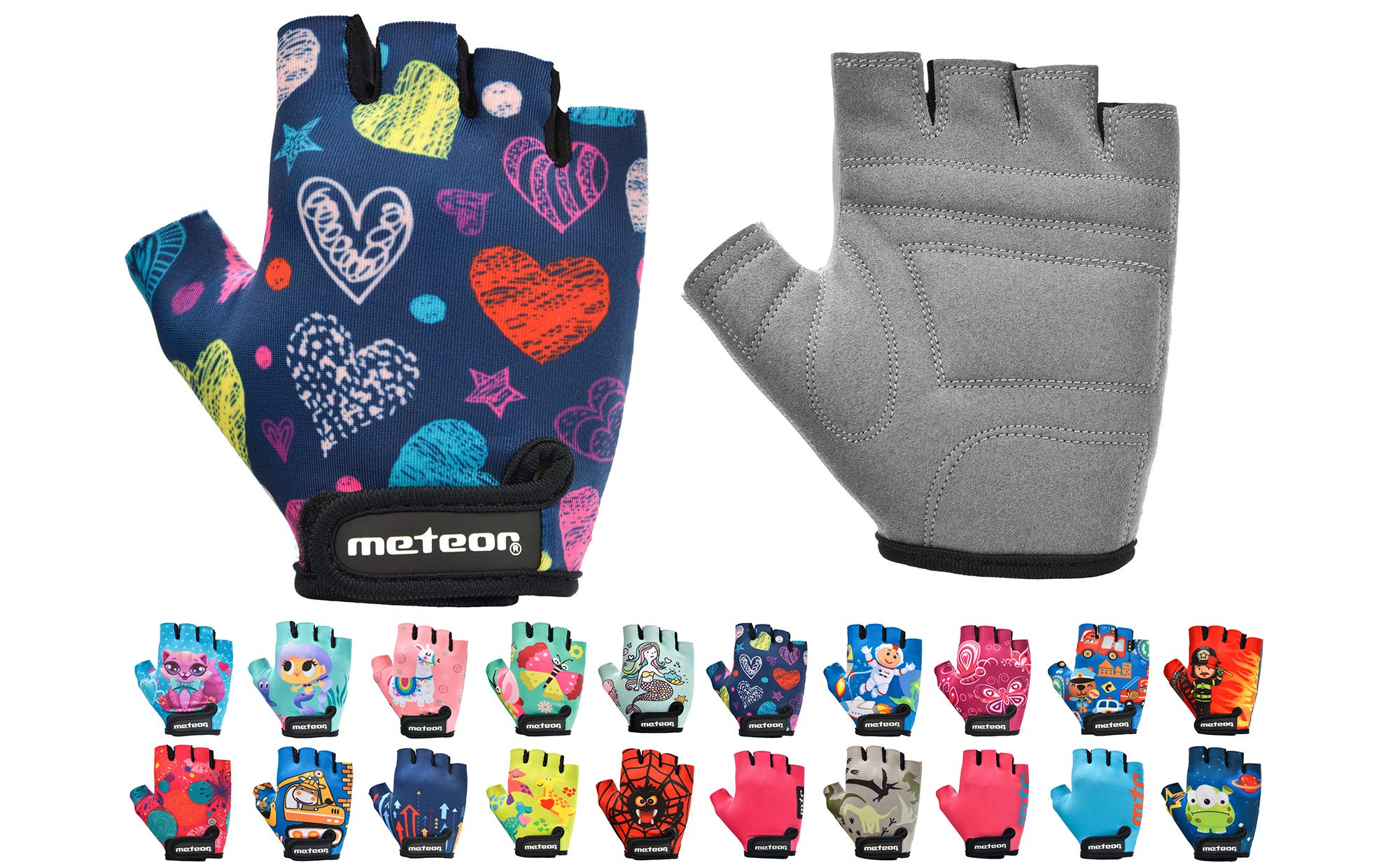 meteor - Cycling Gloves - Bike Accessories - Bicycle – Durable Anti-Slip Fingerless Gloves for Boys and Girls, Soft Padding, Ideal for Kids Bike Cycling - Size: S - Motif : Hearts