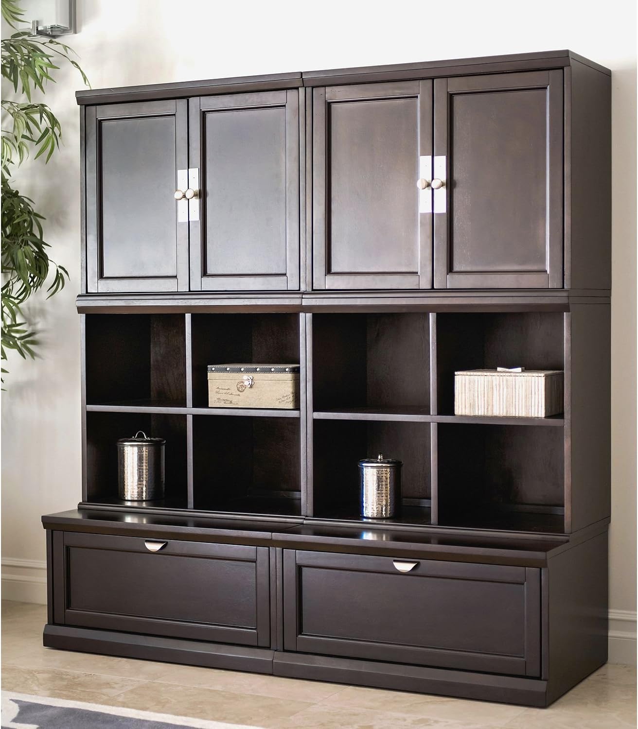 9Piece Modular Wall Storage Unit Organized with Plenty of Shelving and Spacious open Cubbies