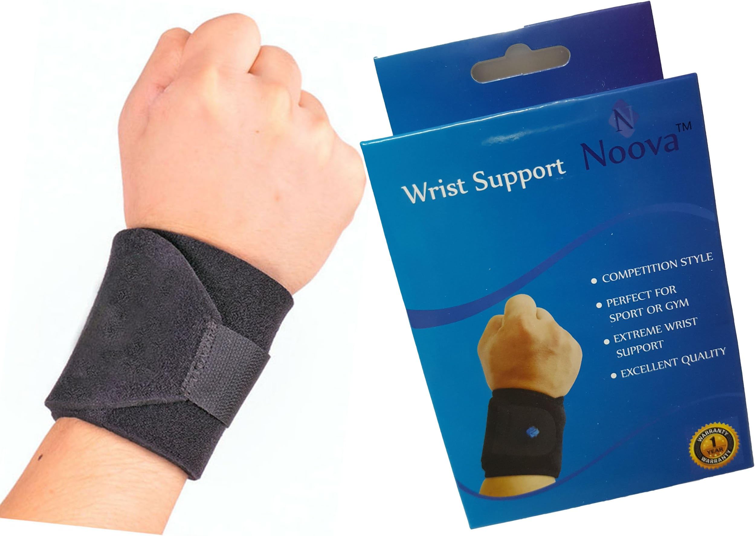 Noova Wrist Wrap Support with Adjustable Velcro Strap, Black - 1 Piece