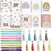 Colarr 90 Pcs Valentines Inspirational Gifts Bulk 30 Rainbow Mini Notepad Notebooks 30 Silicone Motivational Keychain 30 Inspirational Pens Staff Appreciation Gifts Bulk for Office Group Gift