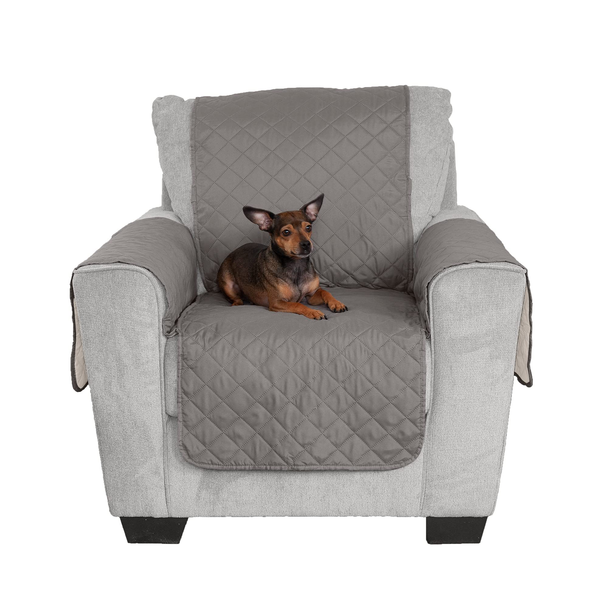 Furhaven Chair Slipcover Water-Resistant Reversible Two-Tone Furniture Protector Cover - Gray/Mist, Chair