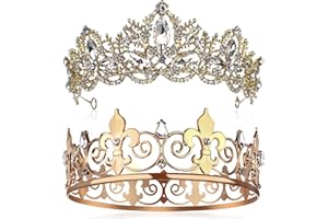 2 Pcs Prom King and Queen Crowns Set King Crown for Men Royal Crown with Rhinestone Crystal Crowns for Women Tiara Costume He