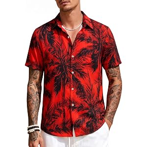 KYKU Men's Hawaiian Shirts Short Sleeve Button Down Tropical Summer Beach Vacation Shirts, with Pocket