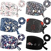 obeoby 6 Pcs Cute Scrub Caps Women Set, Nurse Caps for Women Surgical Satin Lined Nursing Hats with Buttons Includes 6 Free Scrunchies Gifts for Nurses Women Multicolor
