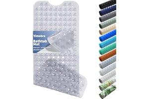 Yimobra Non Slip Bathtub Mat 40"x16", Super Strong Suction Cups, Extra Long Shower Mat with Drain Holes, Machine Washable Fast Draining Bathroom Floor Mat, Clear Grey
