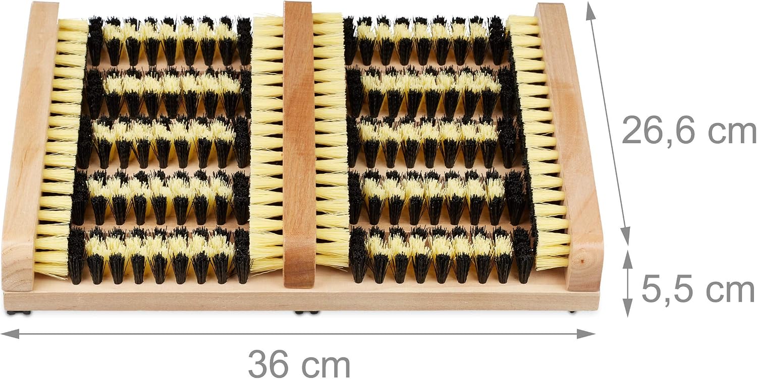 Relaxdays Outdoor Shoe Brush Mat, Non-Slip Base, Thick Bristles, Wooden Strip, Multi-Coloured, 5.5 x 36 x 26 cm - Image 5