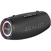 ZEALOT 80W Portable Bluetooth Speaker, Stereo Sound with Deep Bass,IPX6 Waterproof, LED Light,Bluetooth 5.2, Indoor/Outdoor Speaker for Party, Gathering, Pool, Camping,Travel (Black)