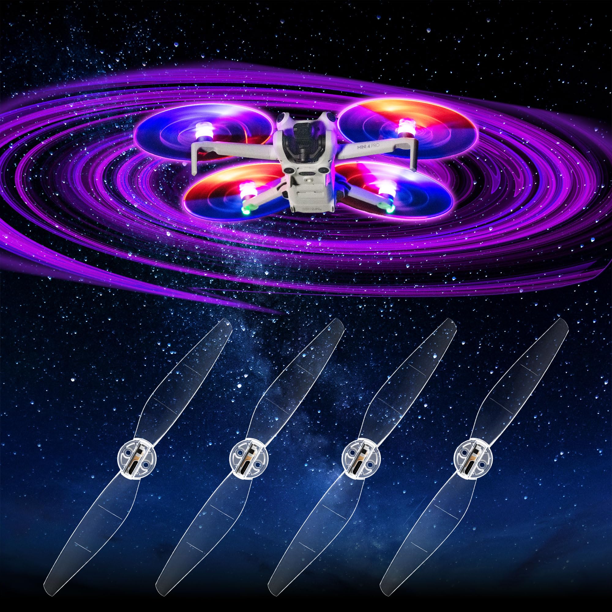 Photo 1 of ***MISSING CHARGING CABLE** Craznick Mini 4 Pro/Mini 3 Pro/Mini 3 Propellers LED Lights Replacement Prop Blades Low Noise Accessories for DJI Mini 3/4 Series Fly More Combo Plus Drone (2 Pairs)