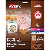Avery Round Brown Kraft Print-to-The-Edge Labels, 2.5" Dia, 225/pk