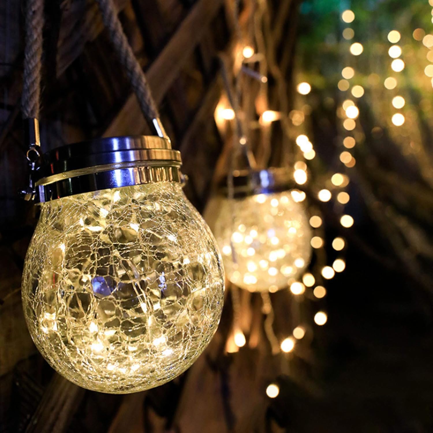 X-PREK Solar Lanterns Tabletop Lights, Thick Crack Glass Mason Jar LED Solar Lanterns Outdoor Hanging Waterproof Table Lamps Décor for Garden Patio Yard Home Party Lawn (Warm White)