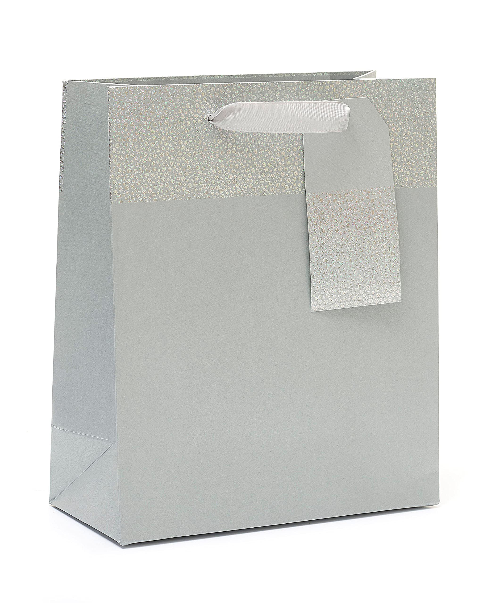 UK Greetings Medium Gift Bag for Him/Her/Friend - For Birthdays, Thank You, Congratulations or Other Gifts - Silver Design