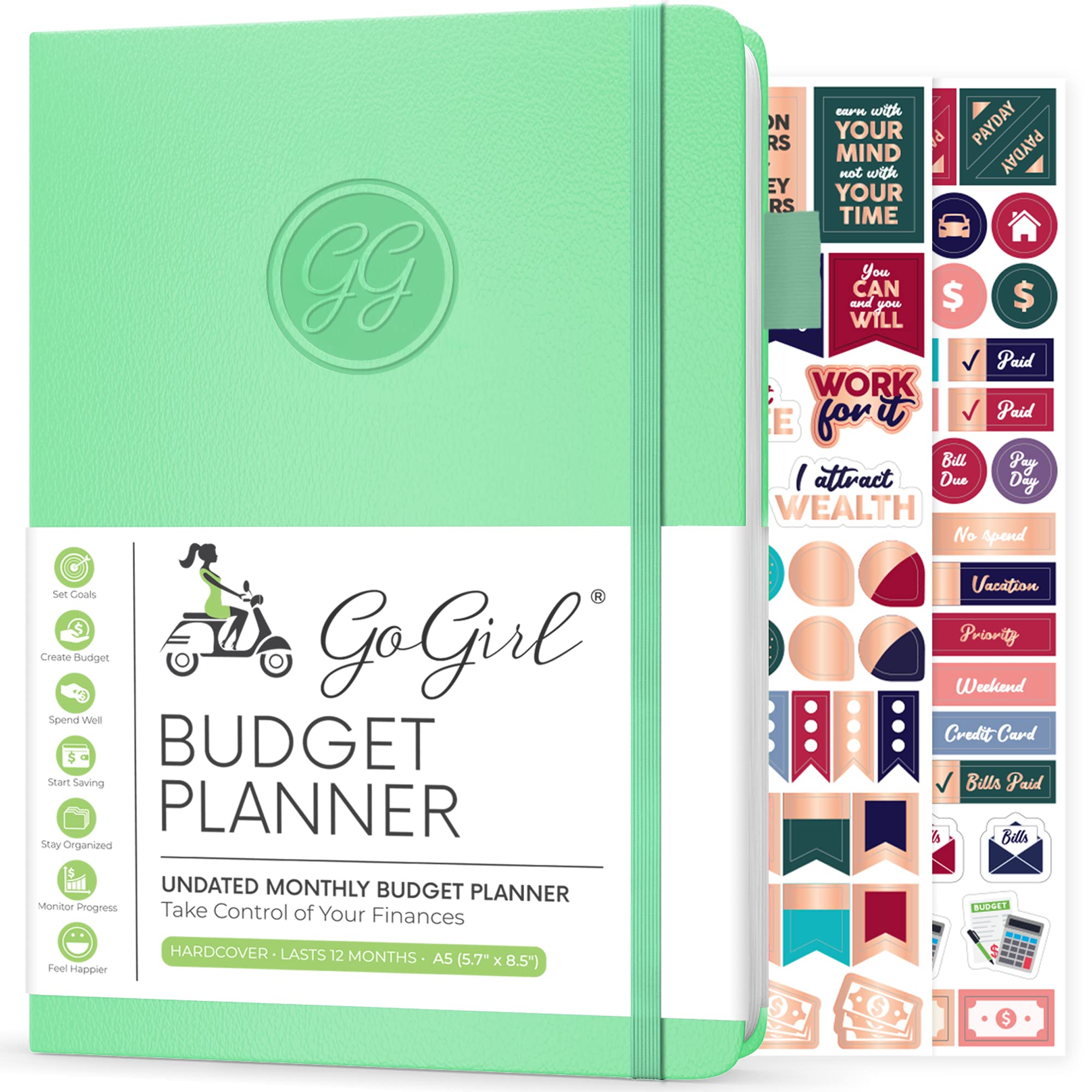 GoGirl Budget Planner – Monthly Financial Planner Organizer Budget Book. Expense Tracker Notebook Journal to Control Your Money. Undated – Start Any Time, A5 Size, Lasts 1 Year – Mint Green