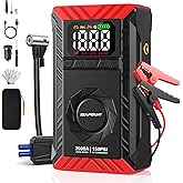 SEAMOUNT 2000A Jump Starter with Air Compressor Combo, Portable Car Battery Booster Pack for 6L Gas / 3L Diesel, 150PSI Tire Inflator, LED Emergency Light, Complete Roadside Kit