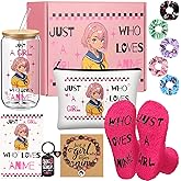Potchen 12 Pcs Just a Girl Who Loves Anime Funny Girl Gifts for Women Include Bottle Cup Makeup Bag Keychain Bracelet Hairband Socks Card for Birthday Valentine Party Favor Gift