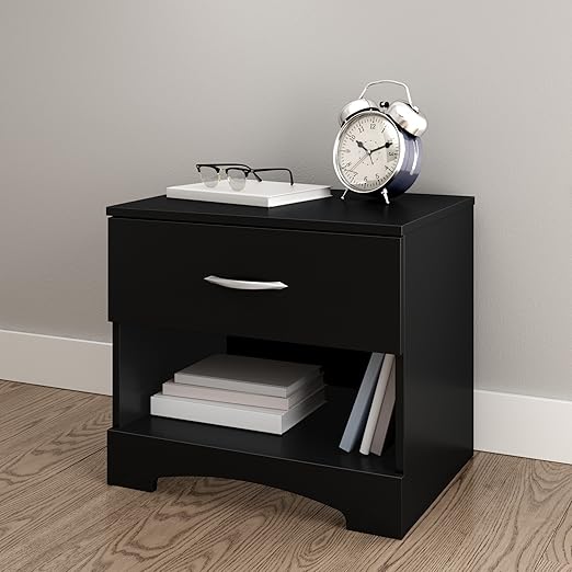 Amazon Com South Shore Step One 1 Drawer Nightstand Pure Black With Matte Nickel Handles Furniture Decor
