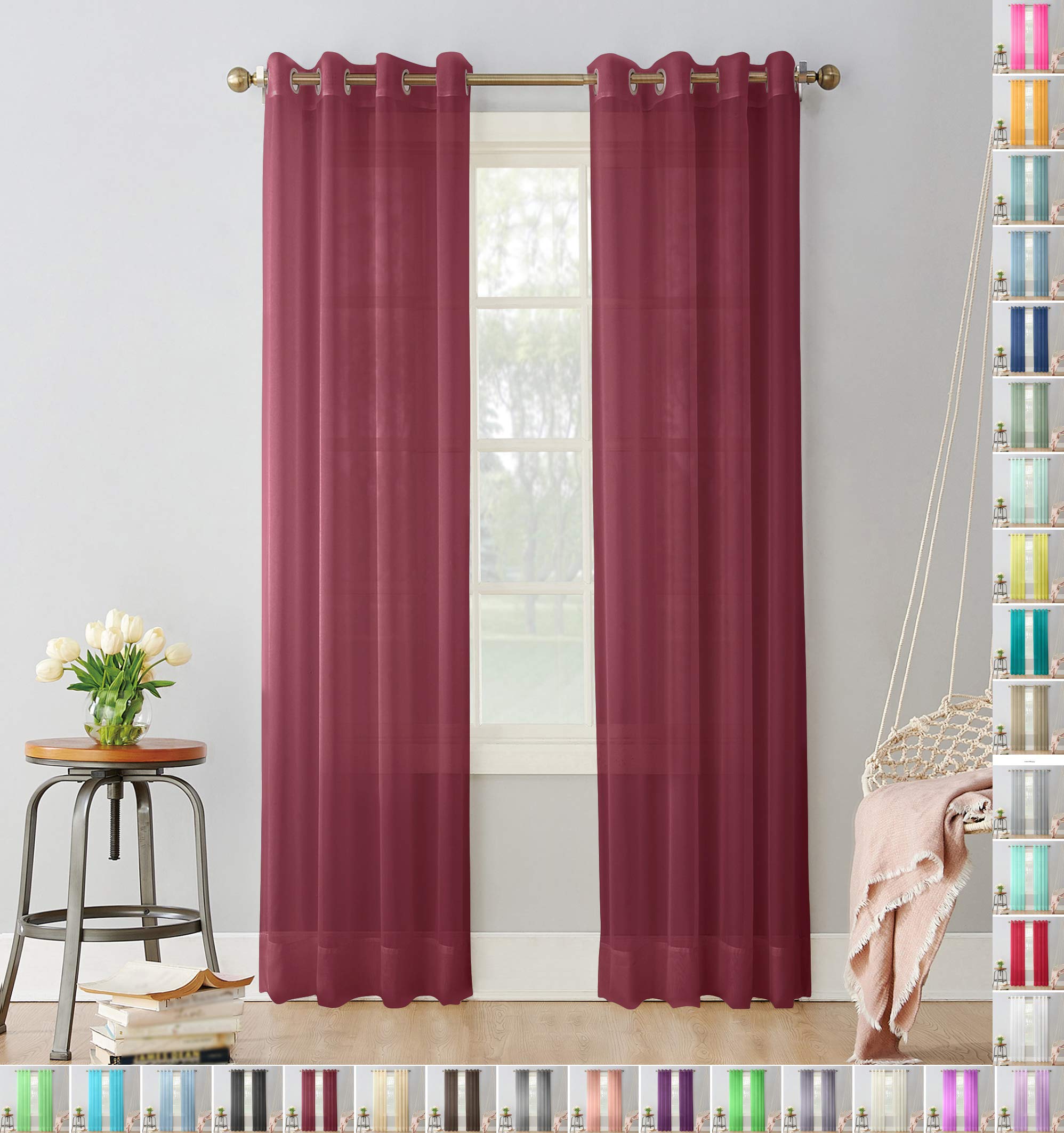 Megachest pair of sheer voile RING top (burgandy, 56" wideX81 drop(W142cmXH206cm))