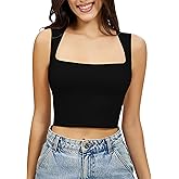 Artdear Women's Square Neck Tank Top - Double Lined Sleeveless Short Crop Tops Air Touch Fabric