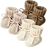 Evervibe 3 Pairs Knitted Baby Booties 0-6 Months Newborn Baby Shoes First Walkers Cozy Shoes for Infant Girl Boy