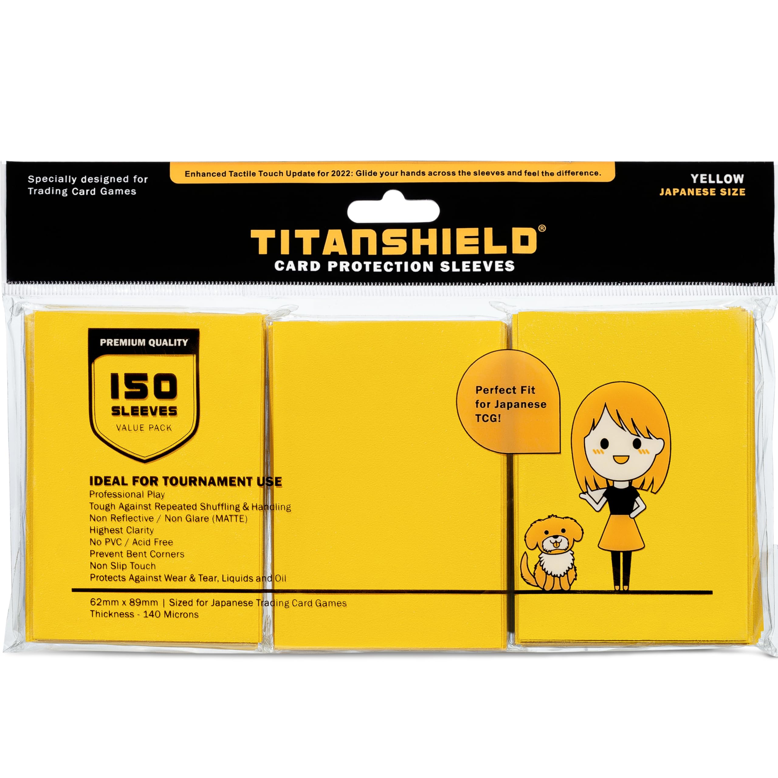 TitanShield (150 buste/giallo) piccole dimensioni giapponesi carte da scambio carte protettive compatibile con Yu-Gi-Oh!!, Cardfight!! Vanguard & Photocards