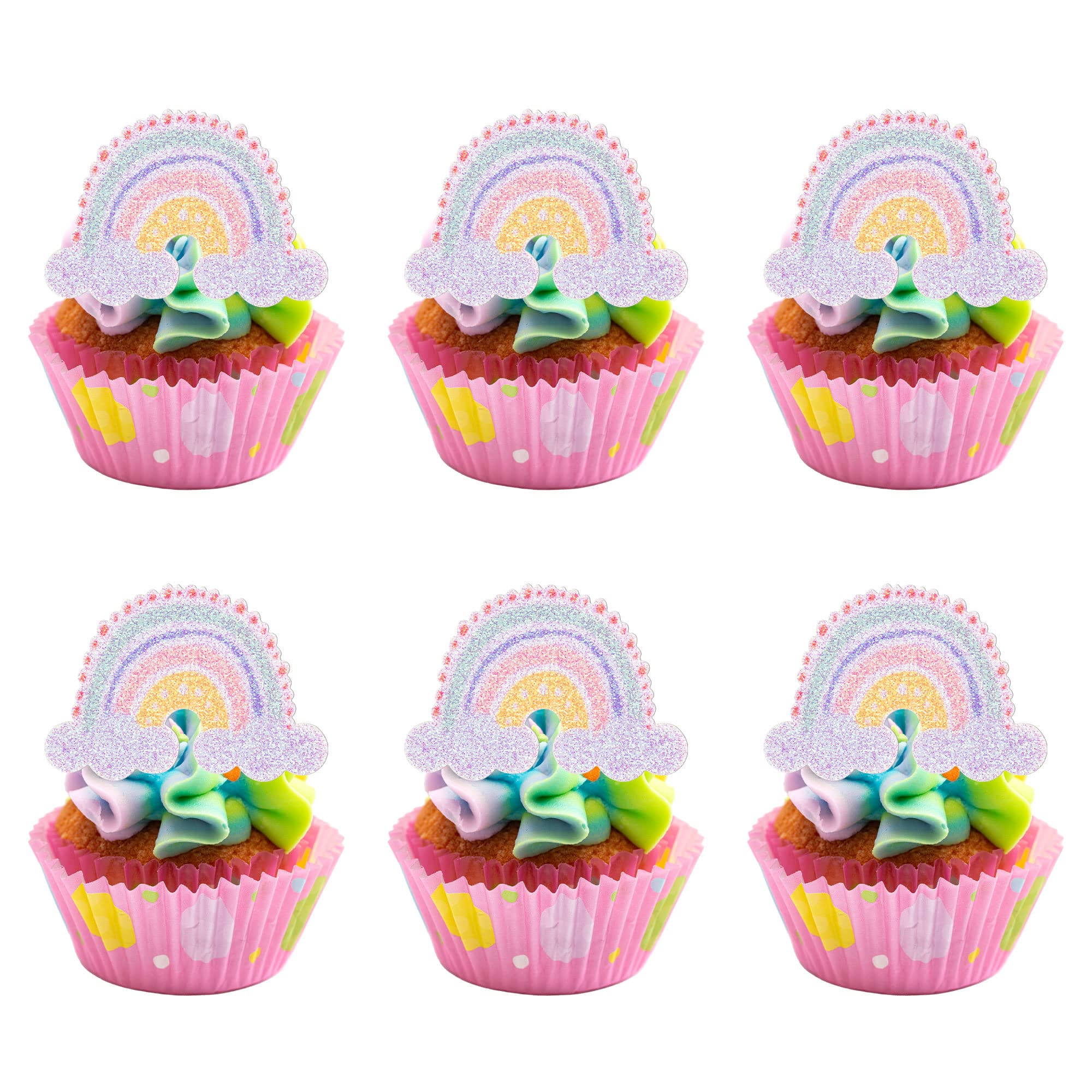 Gyufise 24Pcs Rainbow Clouds Cupcake Toppers Glitter Sun Rainbow Cupcake Picks for Boys Girls Rainbow Theme Baby Shower Birthday Party Decorations Supplies (UKZN0480-15)