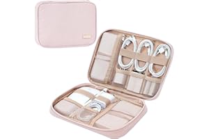 NISHEL Travel Cord Organizer Case, Tech Electronic Bag, Essentials for Charger, Cable, Phone, Hard Drive, USB, SD Card, Pink