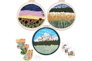 KAMEUN Cross Stitch Starter for Beginners with Stamped Patterns, Embroidery Kits for Adults with Hoops and Color Threads, Needlepoint Funny Hobby| DIY Crafts for Women - 3 Packs