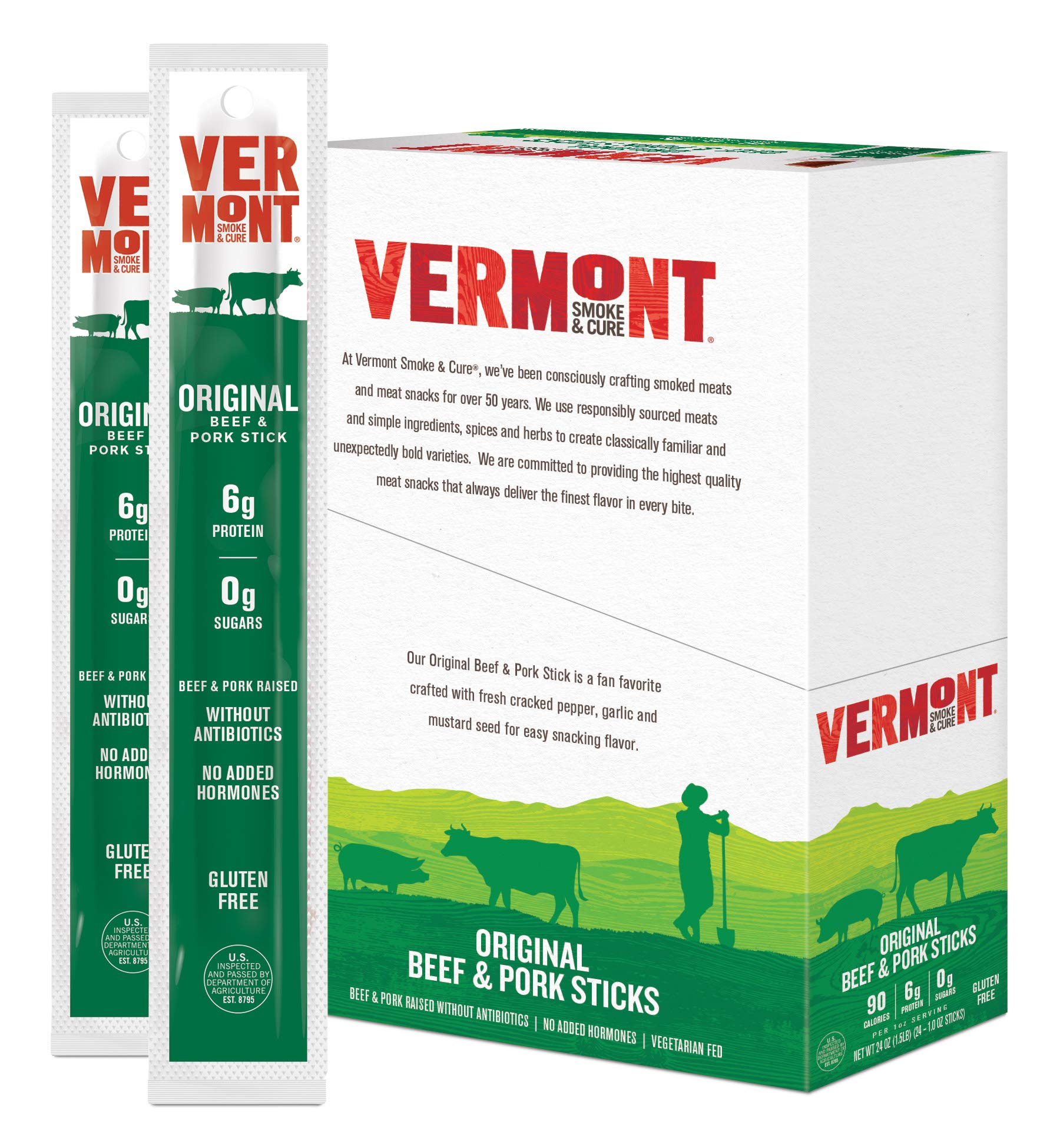 Vermont Smoke & Cure Meat Sticks Beef & Pork Sticks GlutenFree