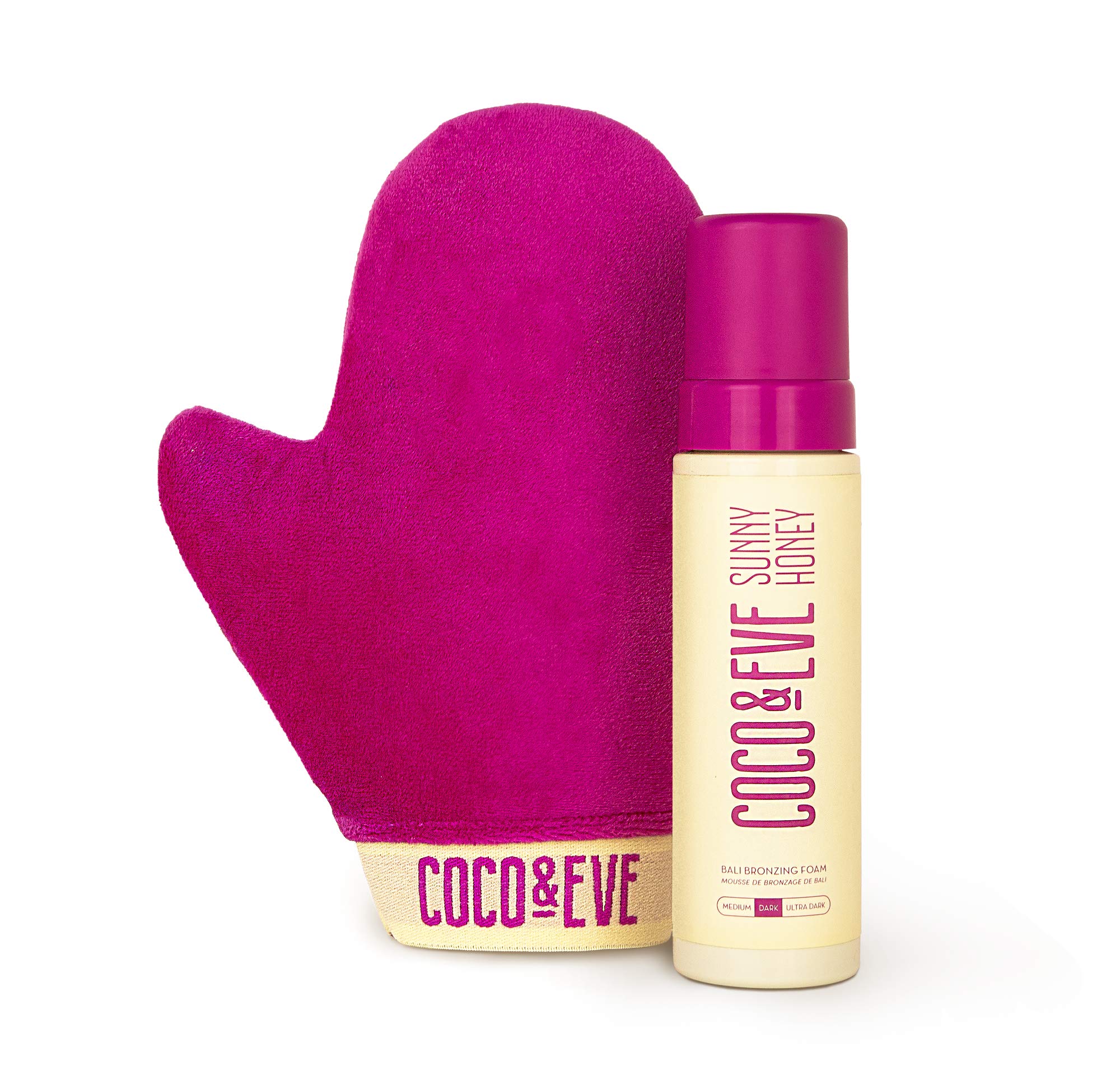 Coco & Eve Sunny Honey Bali Bronzing Self Tanner Mousse Set (Ultra Dark) - All Natural Sunless Tanning Mousse | Instant Self Tanning Lotion with Bronzer with Self Tanning Mitt Applicator (200ml)