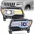 VLAND LED Headlights Fit for 2011 2012 2013 Jeep Grand Cherokee WK2, Front Light with Blue Dynamic Startup DRL, Chromed Housing