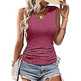 Zeagoo Womens Tank Tops Summer Ruched Top V Neck Sleeveless Drawstring Side Casual Trendy Shirts 2026