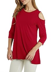 Afibi Womens Cold Shoulder 3/4 Sleeve Swing Tunic