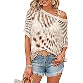 Verdusa Women's Off The Shoulder Knit Top Crochet Summer Sweaters Hollow Out Beach Cover Up