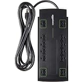 Amazon Basics Rectangular 12-Outlet Power Strip Surge Protector , 4,320 Joule, 10-Foot Cord, Black