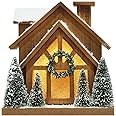 Christmas Decorations for Home Led Lighted Wooden Snow Winter Scene Christmas Village Ski Lodge with Timer Farmhouse Tree Wre