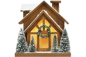 HOMirable Christmas Decorations for Home Led Lighted Wooden Snow Winter Scene Christmas Village Ski Lodge with Timer Farmhouse Tree Wreath House Rustic Tabletop Holiday Decor Xmas Signs
